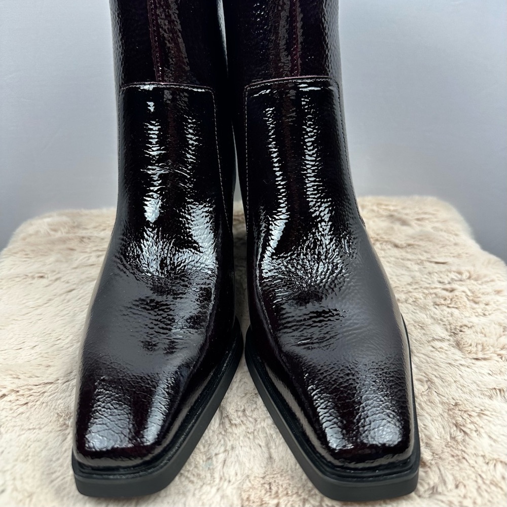 VINCE CAMUTO Women Ankle Bootie Square Toe Stacked Heel Boot Dark Red Wine - Picture 6 of 11